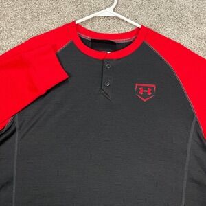 Under‎ Armour Mens M Baseball 1/4 Pullover Shirt Red Gray Long Sleeve ColdGear